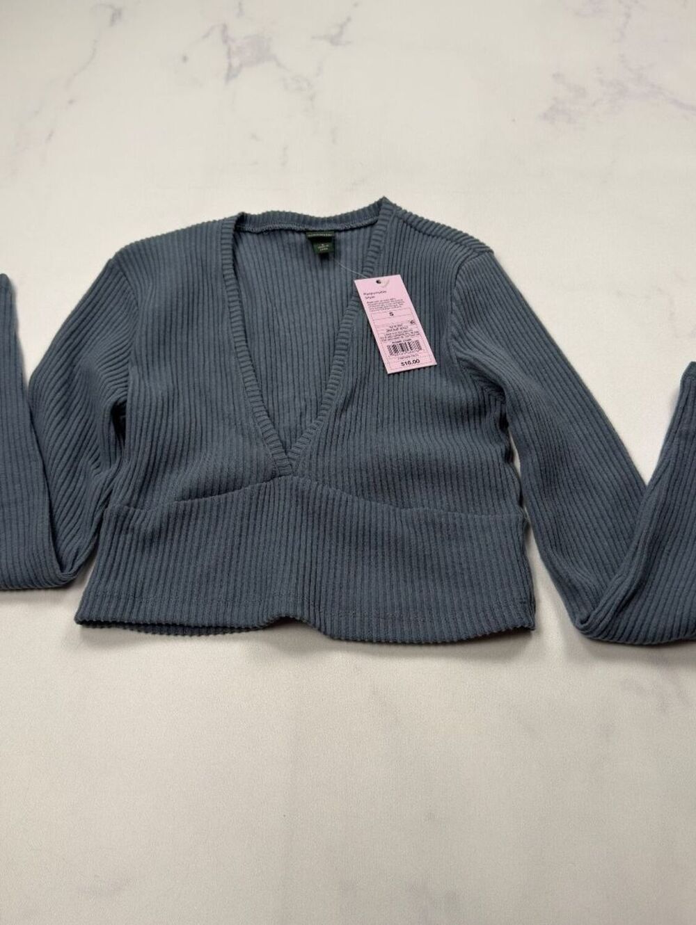 Wild Fable Ribbed V Neck Cropped Sweater Dark Blue Casual Trendy - Womens S NWT